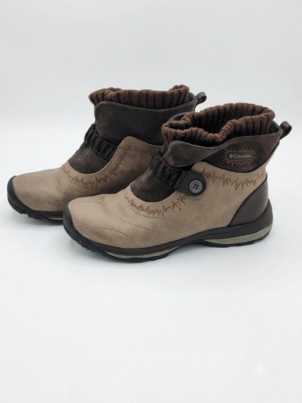 Columbia Women's Brown Knit-Collar Winter Ankle Boots